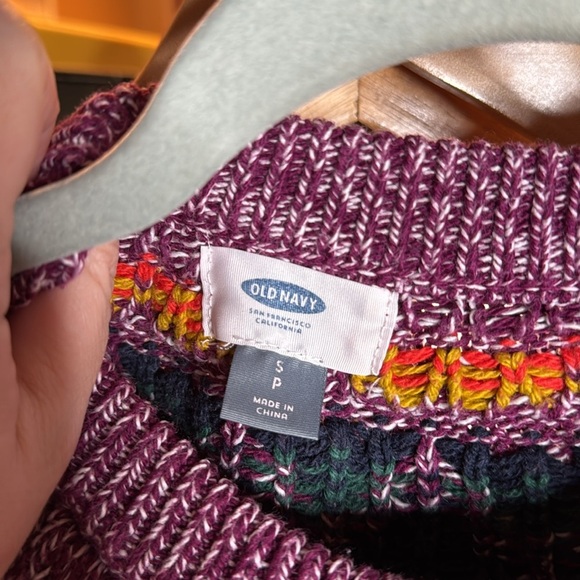 Old Navy Classic Fair Isle Purple Crew Neck Sweater Cotton Blend Size Small - Picture 5 of 10